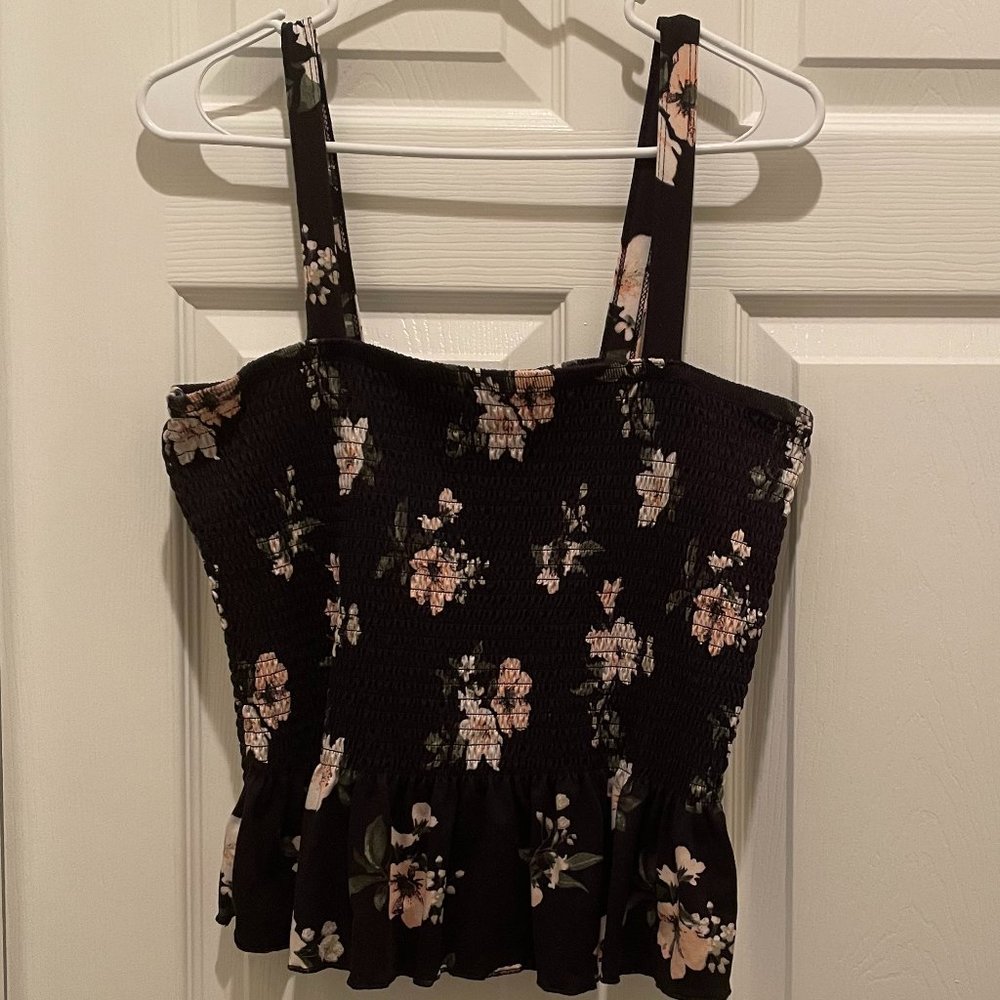 Rue21 Black Floral Smocked Tank Top
